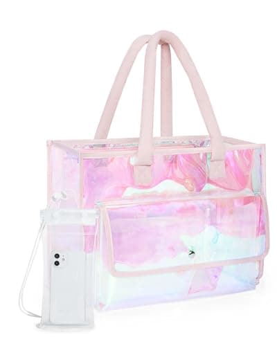 bagsmart 25L Large Beach Bag for Women with Phone Pouch, Waterproof Clear Tote Bag for Pool, Travel and Vacation