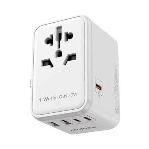 MOMAX Universal Travel Adapter 70W GaN Travel Plug Adapter for UK/EU/AU/US