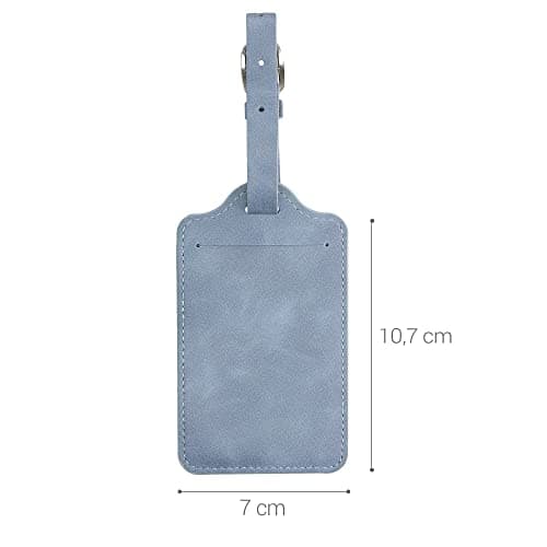 kwmobile Luggage Tags - 2X Synthetic Leather Name Address Cards for Travel Luggage, Suitcases - Blue Grey — view 4