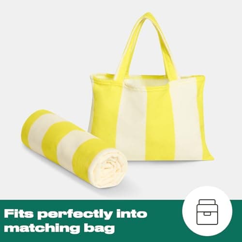 OHS Sun Lounger Towel with Pockets, Soft Absorbent Summer Holiday Essentials Stripe Beach Towels for Adults Lightweight Quick Dry Large Microfibre Beach Towel, Yellow - 75 x 215cm — view 4