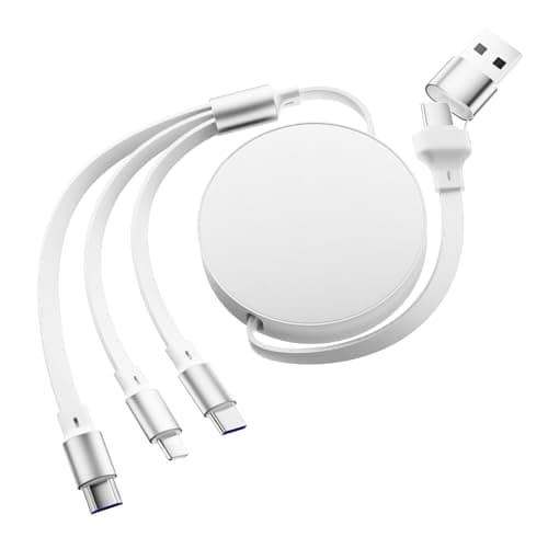 120W USB Multi Charger Cable Retractable, 3 in 1 Multi Charging Cable with USB A/C, Charging Cable for Multiple Devices, Fast Multiple Charger Cable Compatible for Phone, Pad, Laptop, Galaxy, White