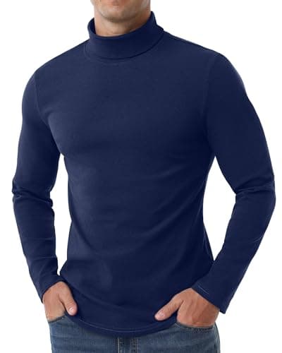 Hisir Men's Thermal Top, Long Sleeve Cotton Roll Neck Base, Navy Blue, M — view 2