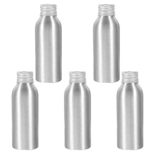 SEWOART 5pcs Aluminium Cosmetic Bottles 100ml Leakproof Refillable Travel Containers for Perfumes and Cosmetic Products with Sleek Aluminium Finish, for Daily Outings and Gifting