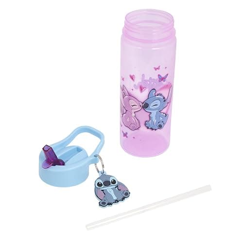 Disney Stitch and Angel 500ml Kids Water Bottles with Straw by Polar Gear - Lilo And Stitch Gifts For Girls - Back to School Supplies Girls Water Bottle - Stitch Water Bottle with Stitch Keyring Charm — view 4