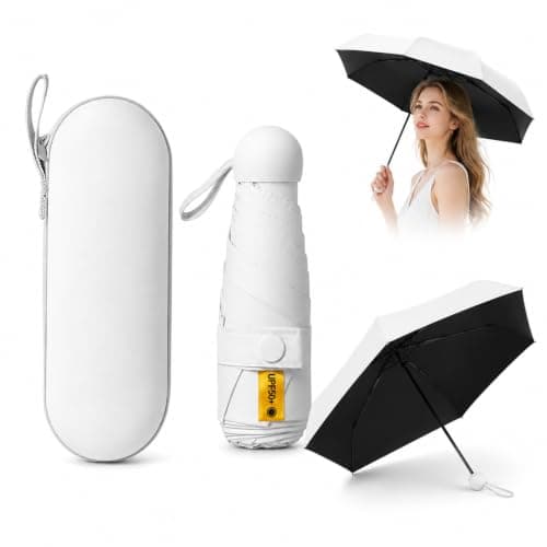 WHJYCC Compact Folding Umbrella - White Travel Umbrella with Storage Case