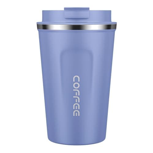 MOMSIV Coffee Cup, 380ml Vacuum Reusable Leakproof Double Wall Coffee Cup, Insulation Stainless Steel Eco-Friendly Travel Office Mug for Hot Coffee Tea and Cold Drinks, Purple