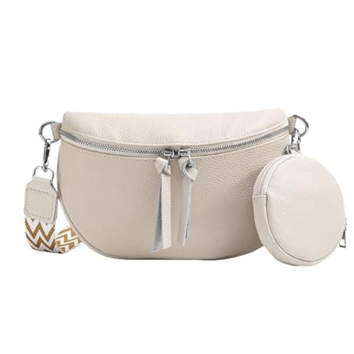 SSKHE Women’s Fashion Crossbody Waist Bag Set, Soft Vegan PU Leather Belt Bag + Matching Coin Purse, Large Capacity, Adjustable Wide Strap, for Travel, Work (White, One Size)