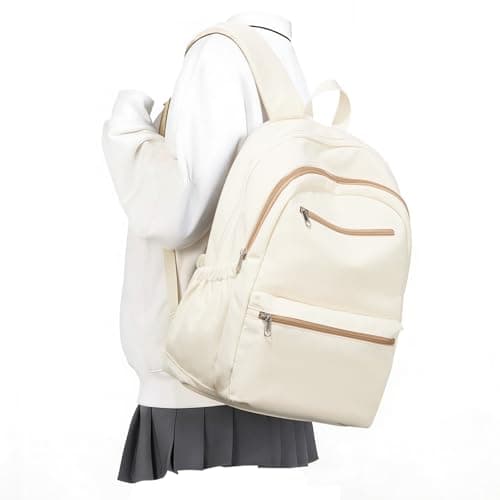 WEPOET Lightweight Secondary School Backpack For Womens Men, Cute School Bag For Teens Boys Girls, Casual Daypacks Waterproof Rucksack With Multiple Pockets(Beige)