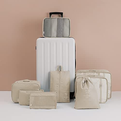 Bansga Packing Cubes for Suitcase 8 Sizes Suitcase Organizer Bags 8 pcs（Beige） — view 4