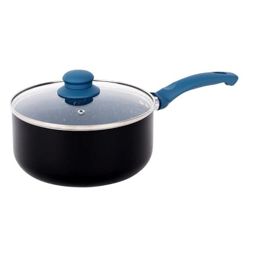 Gr8 Home Aluminium 8 Piece Marble Stone Effect Non Stick Cookware Set Ceramic Induction Frying Pan Saucepan with Lid Cooking Kitchenware (Blue) — view 3