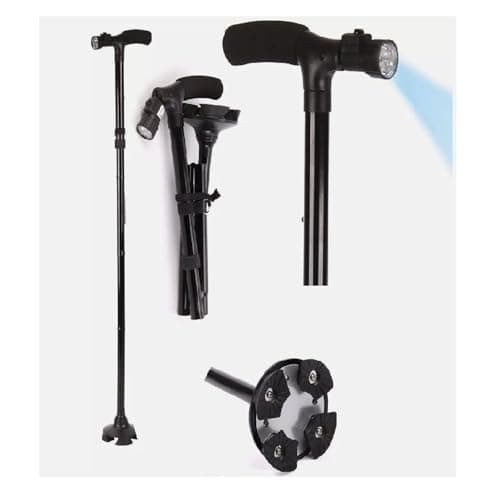 Holdfiturn Walking Stick Folding Cane with LED Light 85-95cm Lightweight
