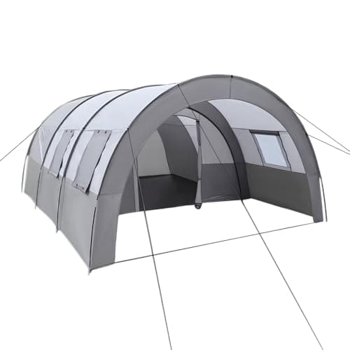 6-Person Tunnel Camping Tent, Large Family Tent with 3D Mesh Windows & Quick Setup, Spacious Outdoor Tent for Camping, Hiking, Backpacking, Travel – Grey, 350x480x206cm, Includes Carry Bag