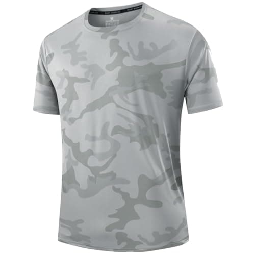 Men's Quick Dry Camo Sports T-Shirt, Moisture Wicking, Cooling T-Shirt for Running Training Outdoor Workout (E,S)