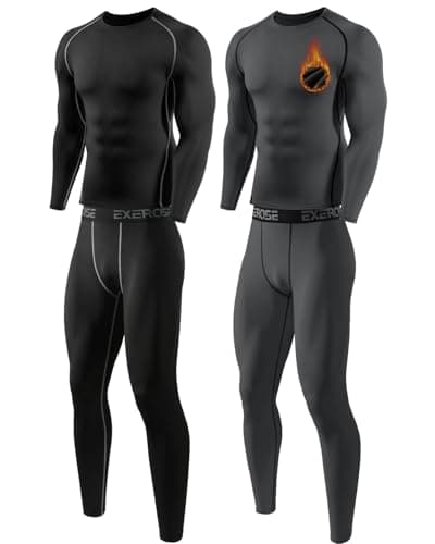 Orrfreer 2 Pack Men’s Thermal Underwear Set Fleece Lined Compression Base Layer For Winter Sports Long Sleeve Top & Long Johns For Men Thermal, Skiing, Running, Hiking Black/Charcoal M