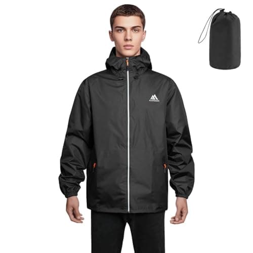 flintronic Men's Lightweight Waterproof Outdoor Jackets, Breathable Packaway Hooded Raincoat, with Reflective Strips, for Golf Fishing Cycling Travel — view 2