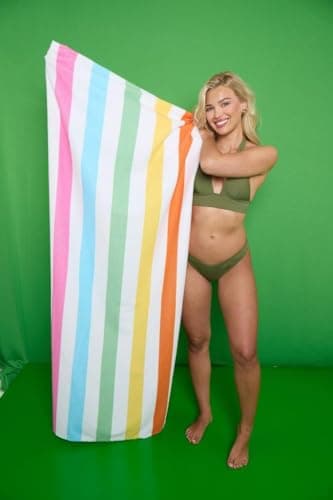 Extra Large Sand-Free Beach Towel – Lightweight, Compact & Absorbent Microfibre Travel Towel, Quick Dry & Fast Packing – Ideal for Camping, Holidays, Gym, Yoga & Sports (Pastel Stripe - Multi) — view 2