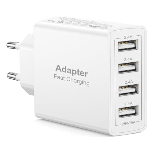 EU Travel Adapter Charger, 25W European Plug Adapter Fast Charging with 4 USB A, European Wall Adaptor EU Adaptor Plug for iPhone, iPad, Samsung, European to UK Plug Adaptor for France Spain Germany