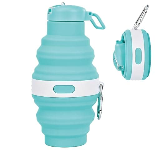 Moxychrony Silicone Water Bottle with Collapsible Feature, Folding Water Bottle Design, Compact 17 by 8.3 Cm Size for Portable Hydration, Travel, Hiking, Backpacking I Portable & Leakproof