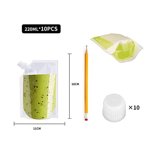 Travel Pouch,10PCS Plastic Reusable Hip Flask with Spout,Drink Pouches for Festivals Hide Alcohol,Juice, Sneak Booze, Liquor, Rum, Water-220ml — view 2