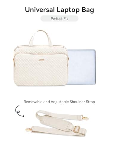 Lausiax Laptop Case Bag Women Men Computer Sleeve Compatible with MacBook/Dell/HP/Acer/ASUS, Waterproof Shoulder Carrying Briefcase, Beige, 15.6-16 Inch — view 4