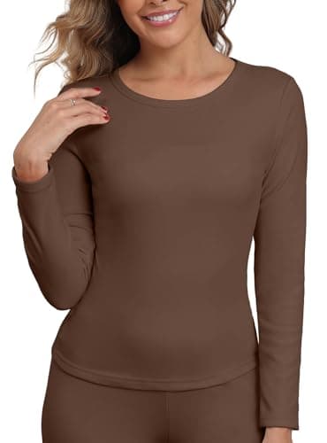 IWOLLENCE Thermal Long Sleeve Top Women (Coffee, M) — view 2