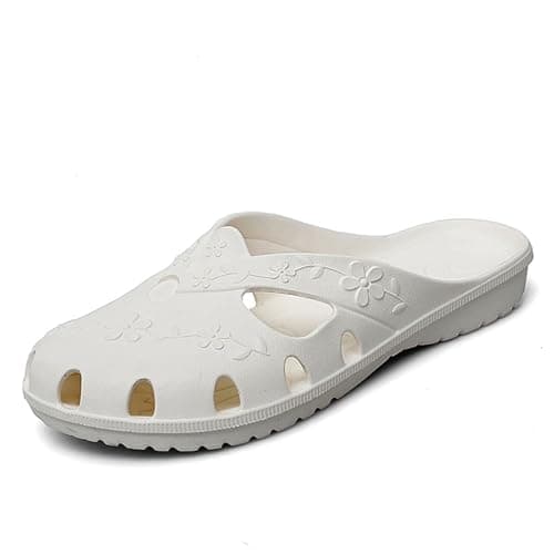 MEIAGDT Women's Flat Sandals Slip On Water Sandals Casual Floral Mules Lightweight Closed Toe Summer Beach Shower Shoes for Pool, Garden, Walking, Vacation Beige-41