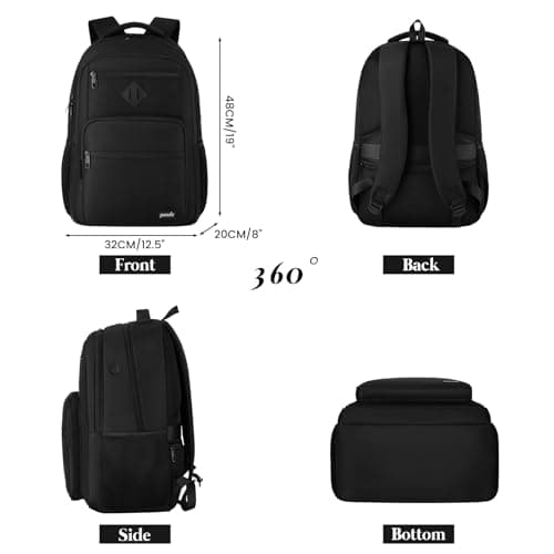 Paude Black Backpack,School Backpack for Teens Adults Laptop Bookbag for High School College Students Back Pack for Work — view 6