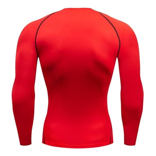 Men's Thermal Long Sleeve Compression Shirt for Running and Gym, Moisture-Wicking Athletic Top with Four-Way Stretch for Muscle Support, Black, L (Red, XL) — view 2