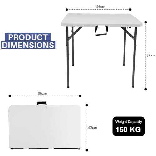 Crystals 3FT Square Folding Table White – Portable Plastic Table for Picnic, Camping, Kitchen, Garden & Outdoor Use, Lightweight Foldable Dining Table, Easy Storage & Carry — view 3