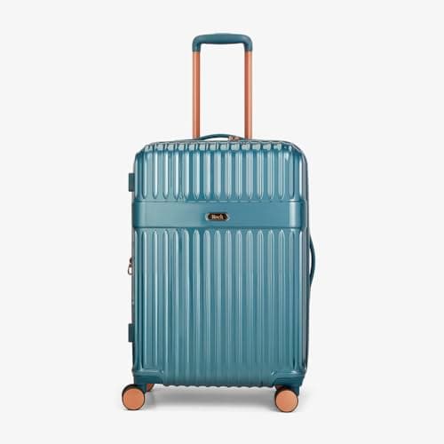 Rock Selene Medium Expandable Hard Shell Hold Suitcase in Blue - Elegant Design, 360 Swivel-Wheels, Telescopic Handle, Metallic Finish, Copper Accents & TSA Combination Lock - 66x45x31cm 3.9KG — view 6