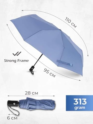 Windproof Travel Umbrella - Compact, Light, Full Automatic Open/Close - Folding Backpack Umbrella for Rain & Sun UV Preotection For Men & Women, Unbreakable 8 Fiberglass Ribs UK Design (Pigeon Blue) — view 3