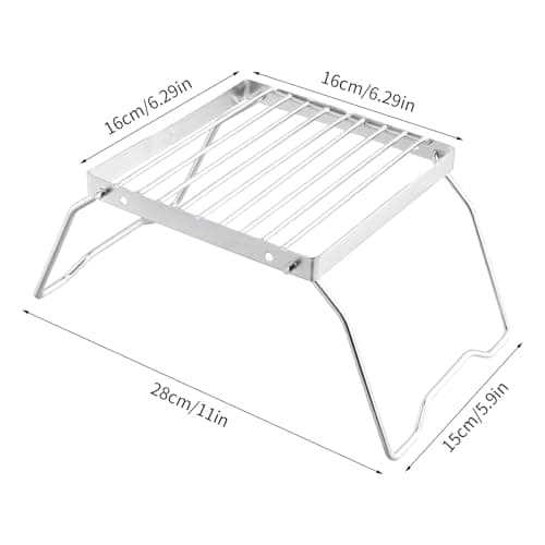 Portable Folding Camping Grill & Fire Pit Stand, 16 × 16 cm Stainless Steel BBQ Rack , Charcoal Cooking Grate & Burner Stove Support for Hiking, Backpacking, Picnic, Fishing — view 2