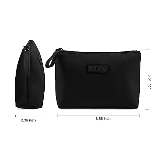 Small Cosmetic Bag for Purse MAANGE Small Makeup Bag Portable Travel Makeup Pouch Waterproof PU Leather Make up Bag with Handle Cute Versatile Zipper Pouch for Women (Black) — view 3