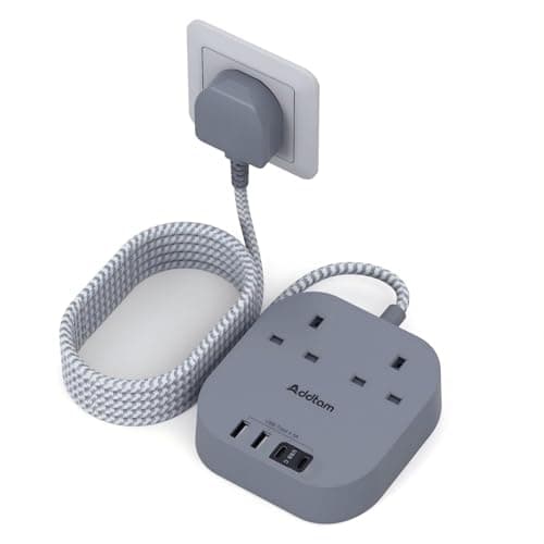 Addtam 3M Extension Lead with USB Slots, Power Strips with 2 Way Outlets