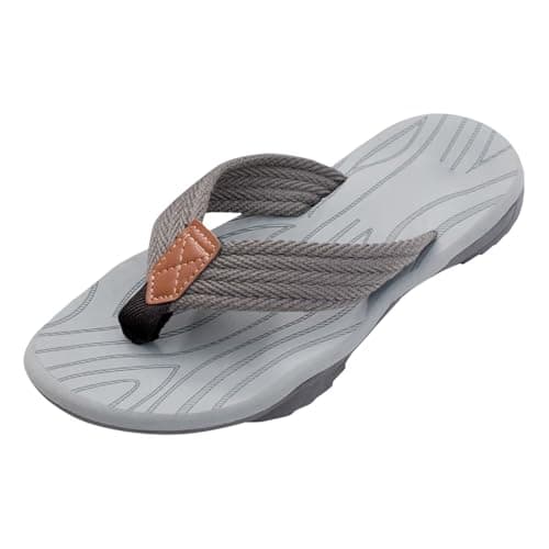 Women’s Summer Beach Sandals with Cushioned Arch Support for Flat Feet, Breathable Thong Flip Flops for Walking and Travel, Slip-Resistant Outdoor Casual Sandals (Grey, 5.5)