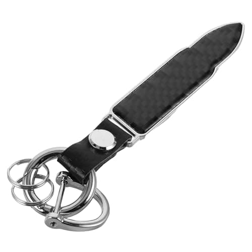 Vaguelly Black Carbon Fiber Metal Car Keychain with Pendant Accessory