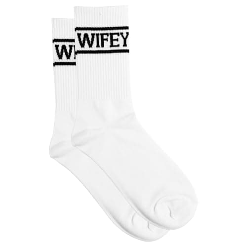 Mikovivi Wifey Socks, Soft Stylish Newlywed Socks Honeymoon Essentials White with Black Text Keepsake for Women Anniversary