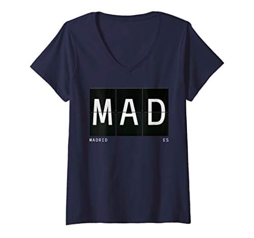 Womens MAD Madrid Spain ES Retro World Travel Airport Code Gift V-Neck T-Shirt