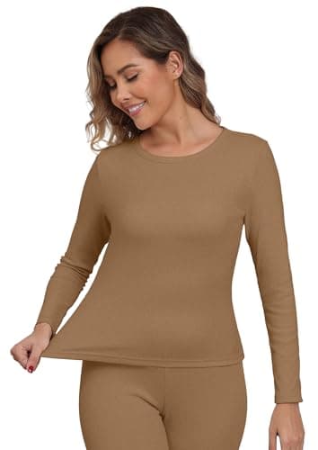 IWOLLENCE Thermal Long Sleeve Top Women (Light Brown, M)