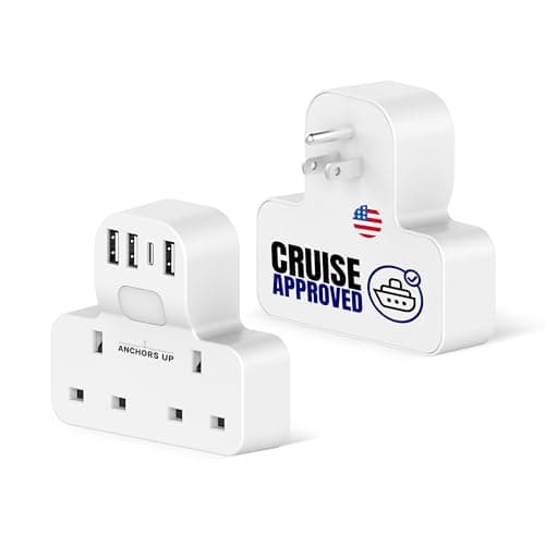 Cruise Approved 7-in-1 Travel Adapter – Non Surge for Cruise Ships – 4 USB Ports and Night Light – Works on Marella, MSC, Carnival, Princess, NCL, Disney – Cruise Essential (US Plug)