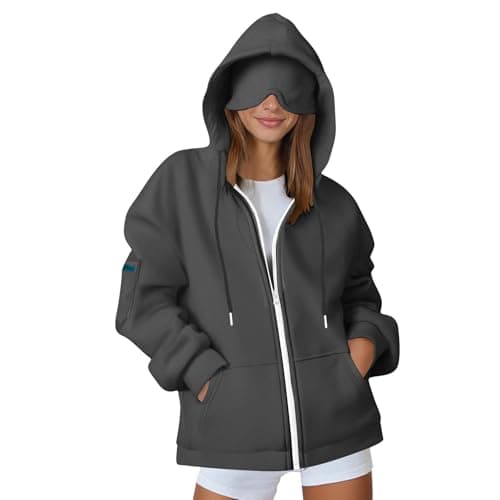 Womens Travel Hoodie with Eye Mask,Hoodies for Women Oversized Hoodie Zip Up Sweatshirts Plain Sweatshirt Jacket Casual Long Sleeve Coat with Pockets Autumn Thermal Fleece OuterwearLadies Outfit