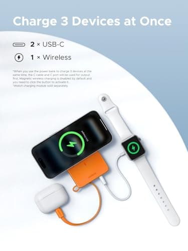 UGREEN MagFlow 10000mAh Qi2 25W MagSafe Power Bank Built-in Cable (Orange) — view 6