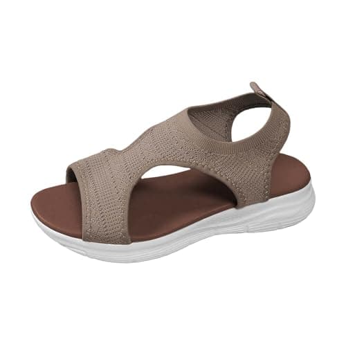 Nuoke Walking Sandals, Sandals for Women 2026 Orthopedic Sandals Women with Arch Support Summer Slip Ladies Wide Fit Walking Slip Casual Slide Sport Shoes Khaki 5