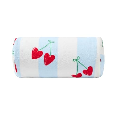 OHS Heart Cherries Inflatable Pillow, Bolster Cushion Lightweight Compact Sun Lounger Cushion with Microfibre Cover Back Support Outdoor Cushions Travel Poolside Beach Accessories, Blue/White