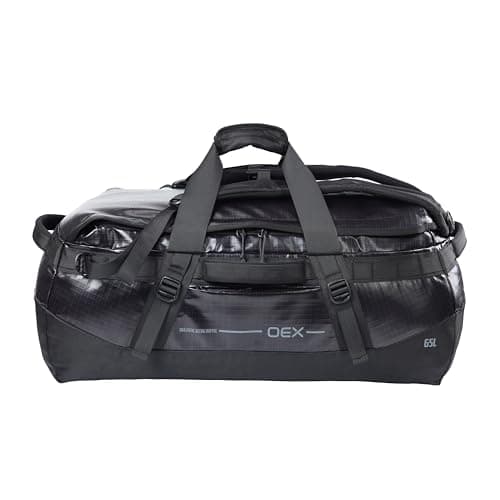 OEX Ballistic Ultra Duffel Bag, 65L, Polyester Ripstop with TPU Coating, for Travel and Outdoor Use, Adjustable Detachable Shoulder Straps, 64x27x30cm (Black, 65 Litre)