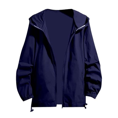 Mens Lightweight Waterproof Jackets Plus Size Zip Hooded Raincoat Jacket