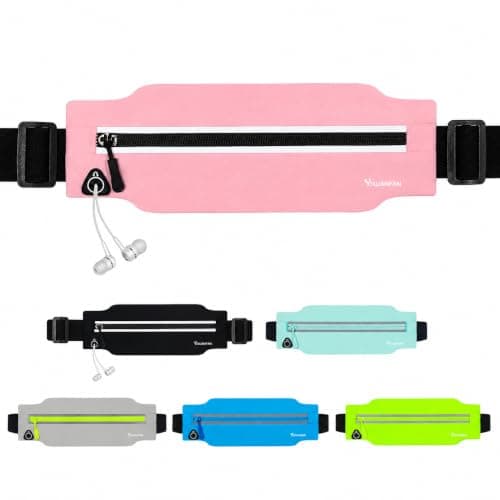 Running Belt for Men & Women, Slim Bum Bag & Running Phone Holder, No Bounce Waist Pack, Water Resistant Reflective Running Pouch, Adjustable Fitness Belt Fits All Smartphones(Pink)