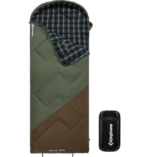 KingCamp Adult Sleeping Bag,100% Cotton Flannel Lining, Comfort 7℃,Olive_L