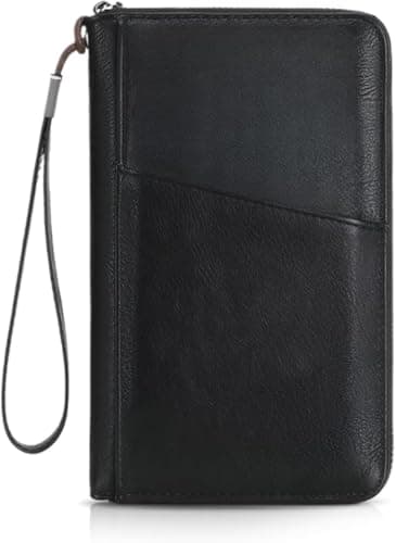 Apradas Travel Document Holder for 3 Passport, PU Leather Family Passport Wallets for Men Women, RFID Blocking Travel Wallet Family for Tickets Cards Phone Pen Gifts for Father's Day (Black)