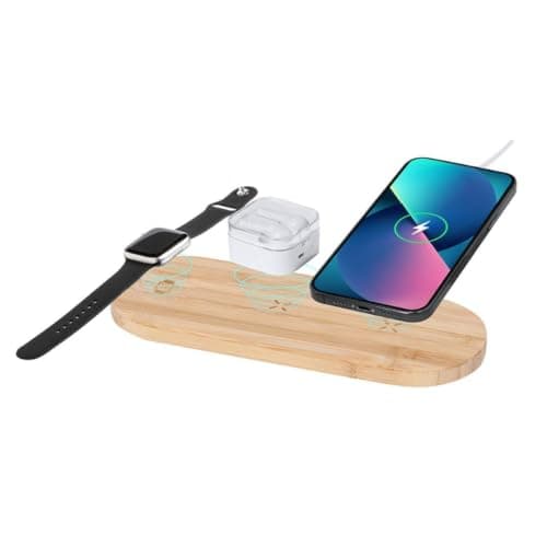 Sawfish Personalised Charger Tigris 3 in 1 Bamboo Wireless Charging Station, Charger for Smartphone, Smartwatch & Earbuds with LED Charging Indicator — view 5